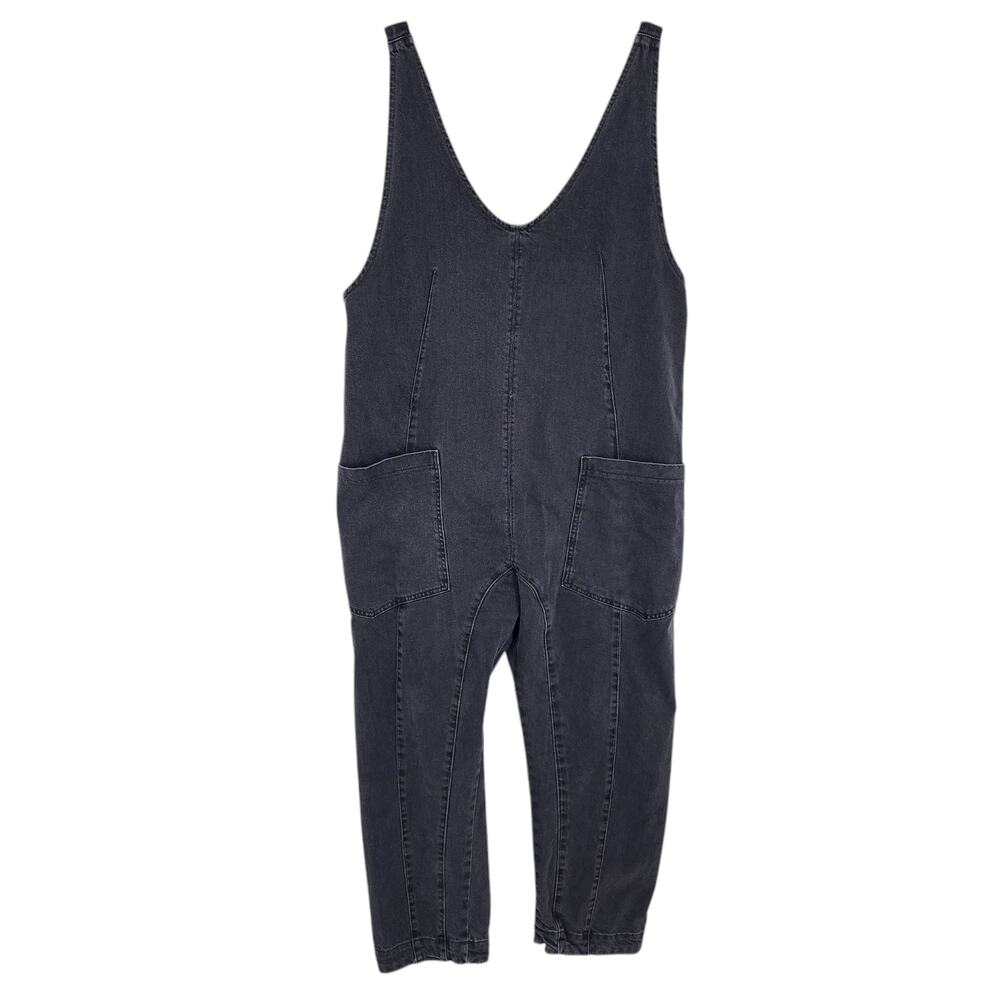 We The Free Black Denim Onesie Sleeveless With Front Pockets Size Large